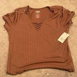 Ribbed brown v neck tshirt